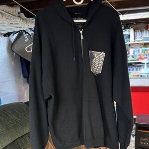 Ripple Junction Black Zip-Up Sweater with Attack on Titan Emblem